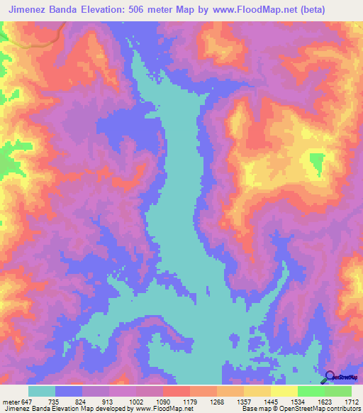 Jimenez Banda,Peru Elevation Map