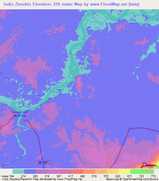 Indio Zenobio,Peru Elevation Map
