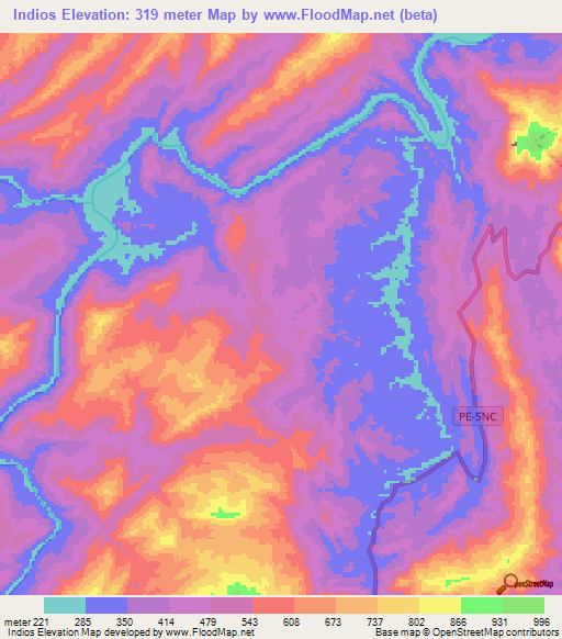 Indios,Peru Elevation Map