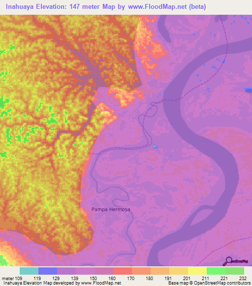Inahuaya,Peru Elevation Map