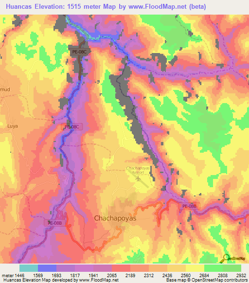 Huancas,Peru Elevation Map