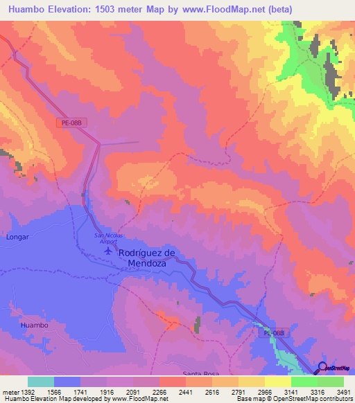 Huambo,Peru Elevation Map