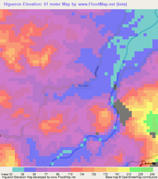Higueron,Peru Elevation Map