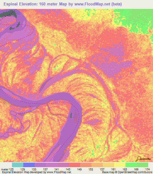 Espinal,Peru Elevation Map