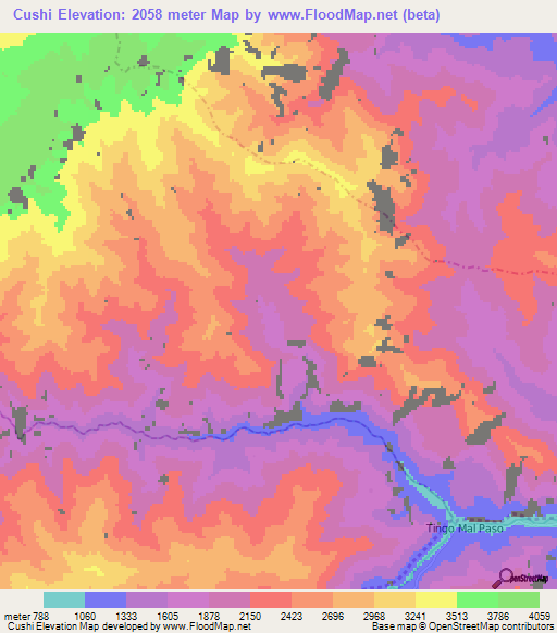 Cushi,Peru Elevation Map