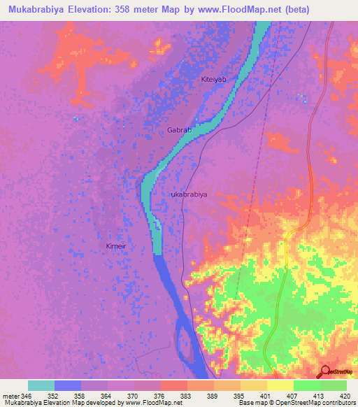 Mukabrabiya,Sudan Elevation Map