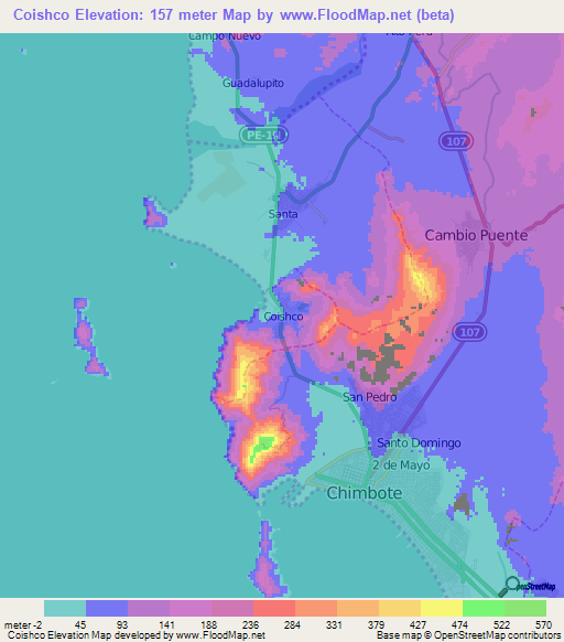 Coishco,Peru Elevation Map