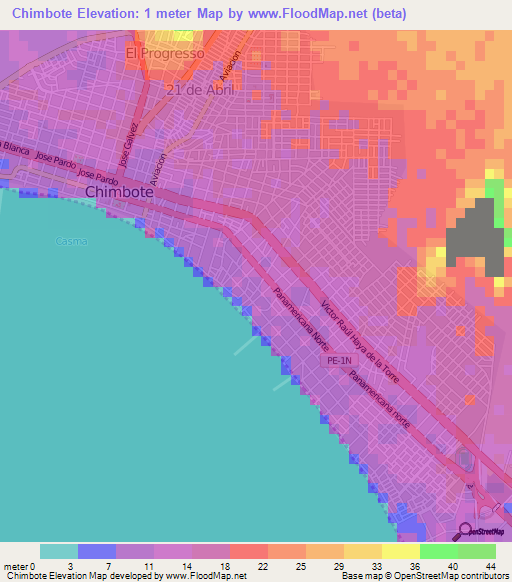 Chimbote,Peru Elevation Map