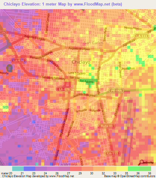 Chiclayo,Peru Elevation Map