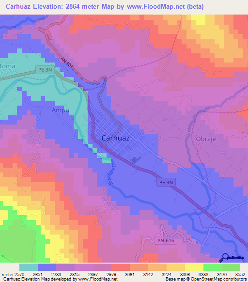 Carhuaz,Peru Elevation Map