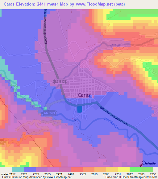 Caras,Peru Elevation Map