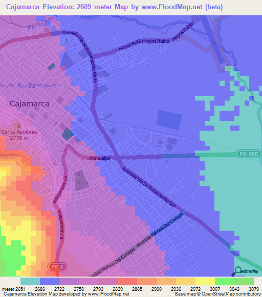 Cajamarca,Peru Elevation Map
