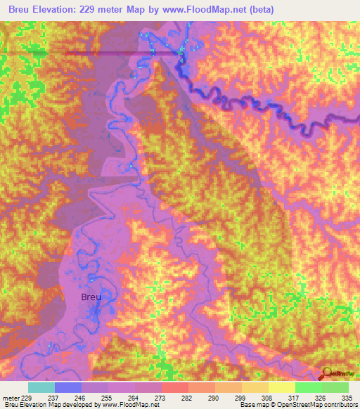 Breu,Peru Elevation Map
