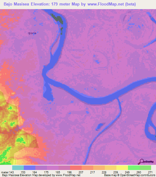 Bajo Masisea,Peru Elevation Map
