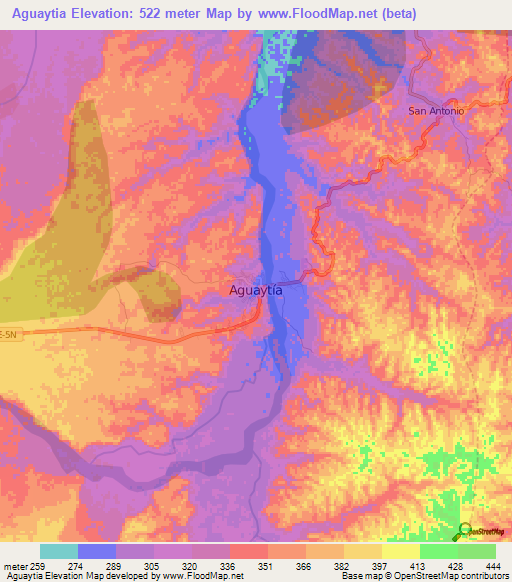 Aguaytia,Peru Elevation Map