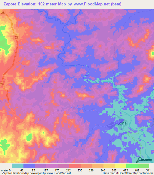 Zapote,Panama Elevation Map