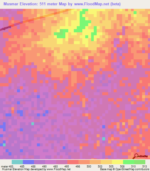 Musmar,Sudan Elevation Map