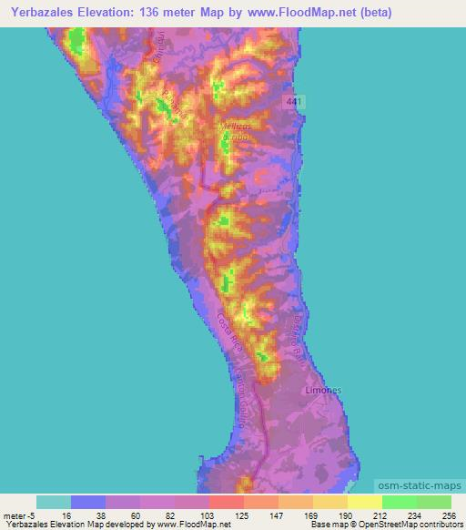Yerbazales,Panama Elevation Map
