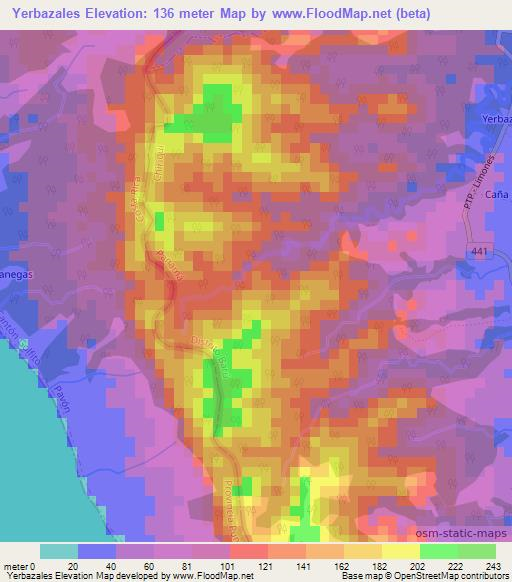 Yerbazales,Panama Elevation Map