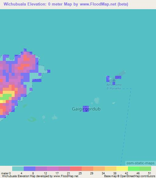 Wichubuala,Panama Elevation Map