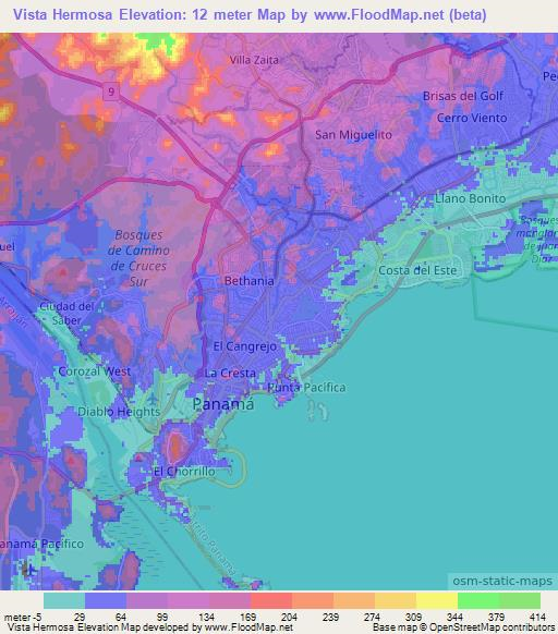 Vista Hermosa,Panama Elevation Map