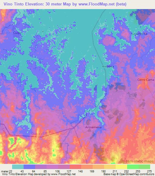 Vino Tinto,Panama Elevation Map