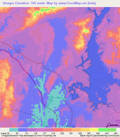 Vinagre,Panama Elevation Map