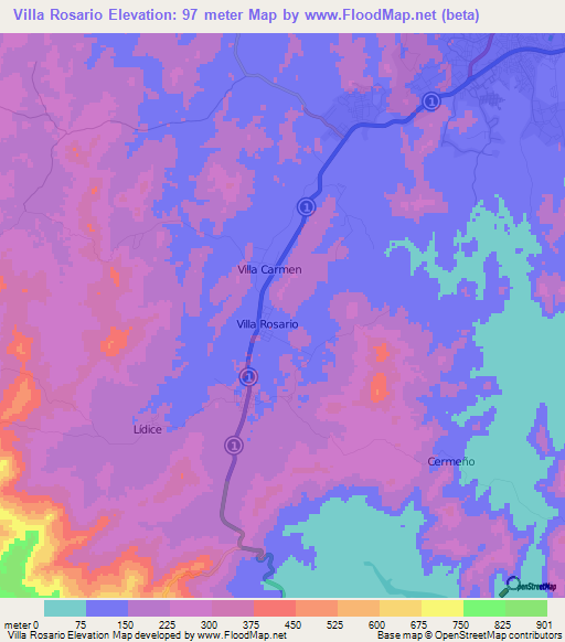 Villa Rosario,Panama Elevation Map