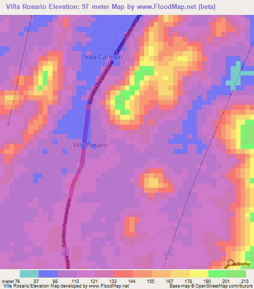 Villa Rosario,Panama Elevation Map