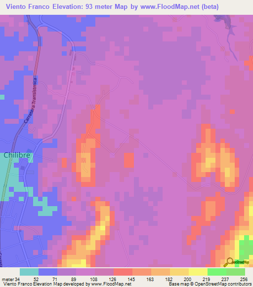 Viento Franco,Panama Elevation Map