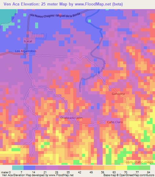 Ven Aca,Panama Elevation Map
