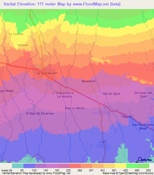 Varital,Panama Elevation Map