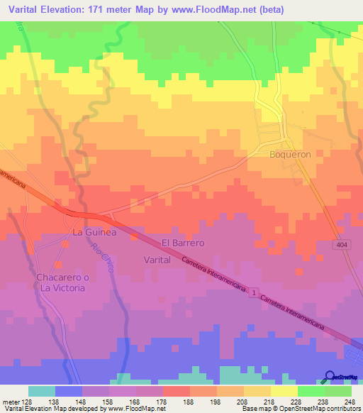 Varital,Panama Elevation Map