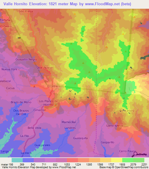 Valle Hornito,Panama Elevation Map
