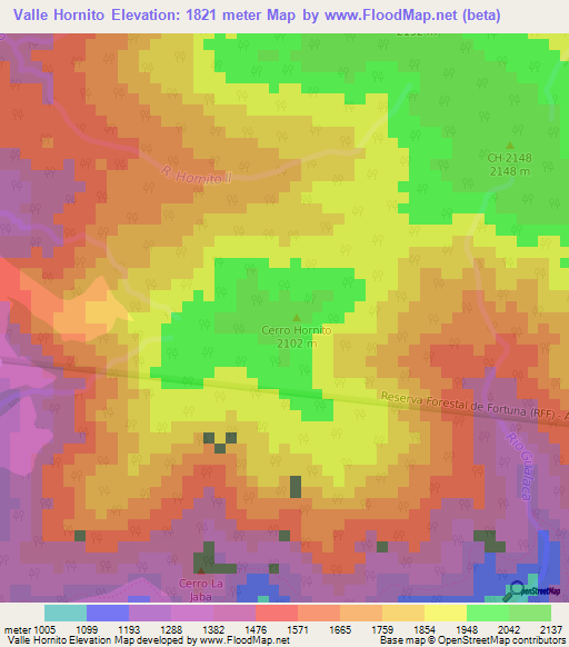 Valle Hornito,Panama Elevation Map