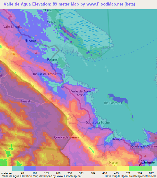 Valle de Agua,Panama Elevation Map