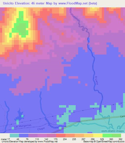 Unicito,Panama Elevation Map