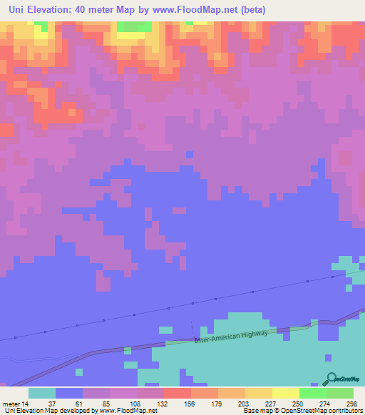 Uni,Panama Elevation Map