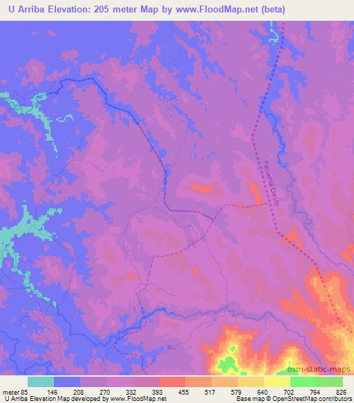 U Arriba,Panama Elevation Map
