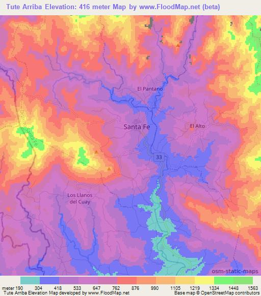 Tute Arriba,Panama Elevation Map