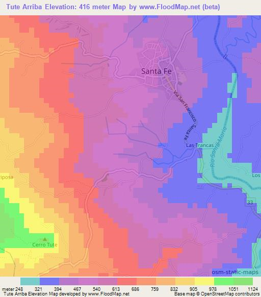 Tute Arriba,Panama Elevation Map