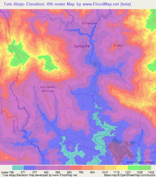 Tute Abajo,Panama Elevation Map