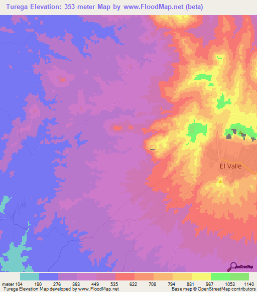 Turega,Panama Elevation Map