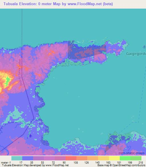 Tubuala,Panama Elevation Map