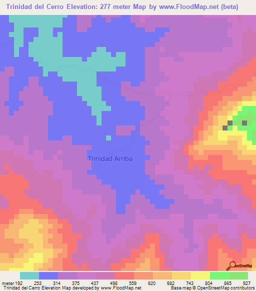 Trinidad del Cerro,Panama Elevation Map