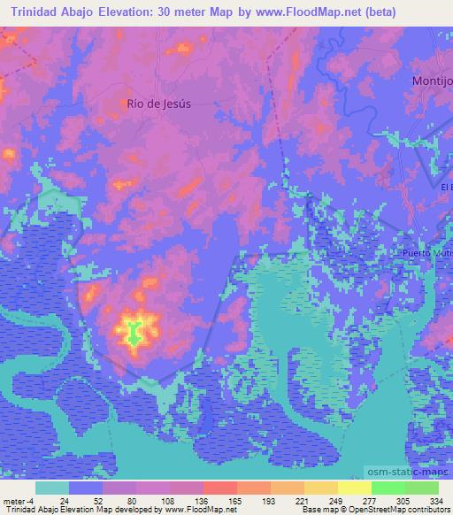 Trinidad Abajo,Panama Elevation Map