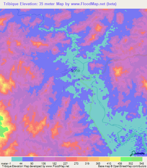 Tribique,Panama Elevation Map