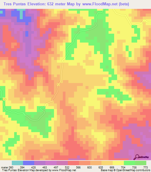 Tres Puntas,Panama Elevation Map