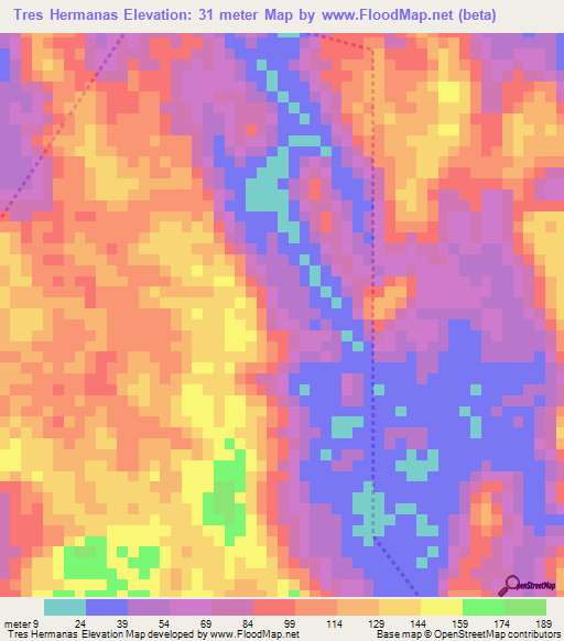 Tres Hermanas,Panama Elevation Map