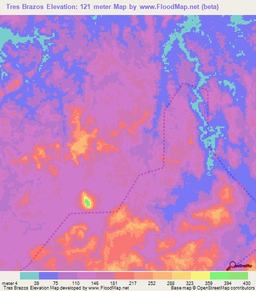Tres Brazos,Panama Elevation Map